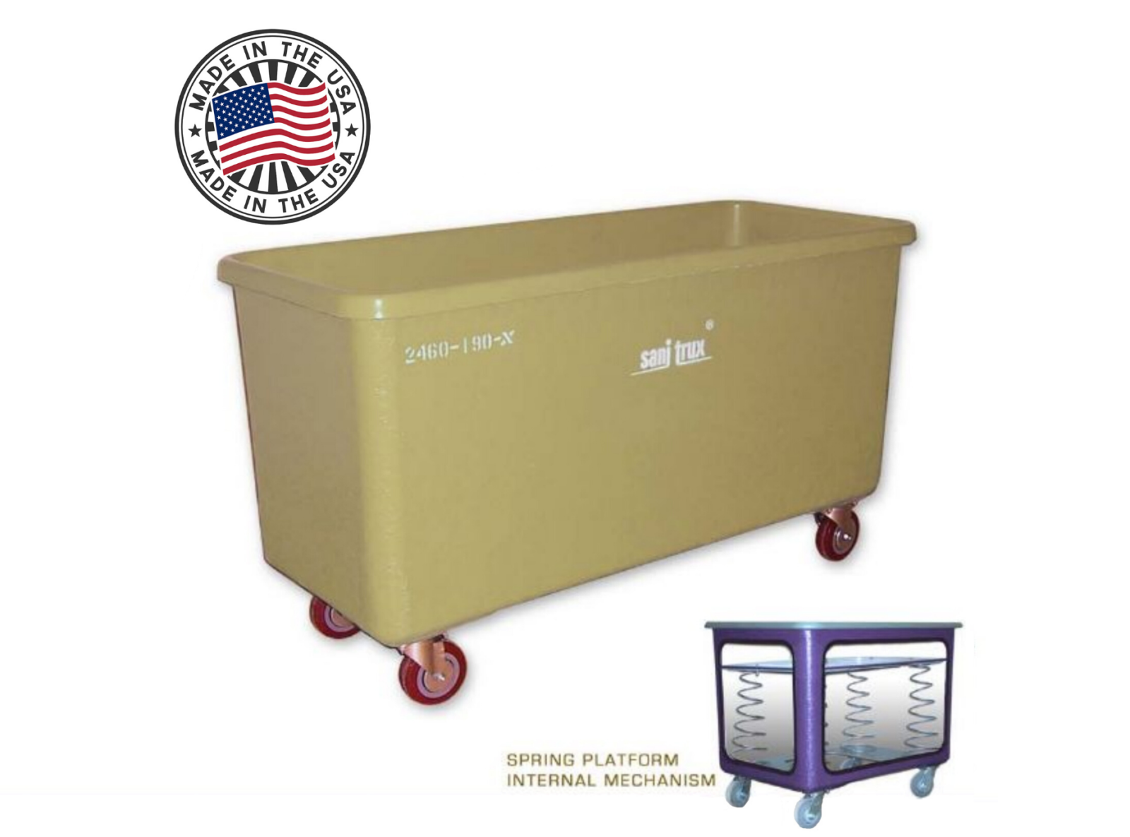 Sanitrux® Spring Platform Heavy Duty Commercial Laundry Cart On Wheels